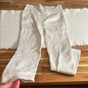 Cream Ribbed Knit Pants